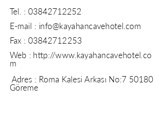 Kayahan Cave Hotel iletiim bilgileri